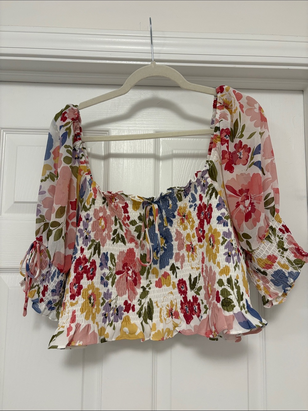 ARULA Pink Multi Floral Smocked Crop Top